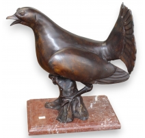 Bronze Coq de bruyère sur un socle en marbre rouge