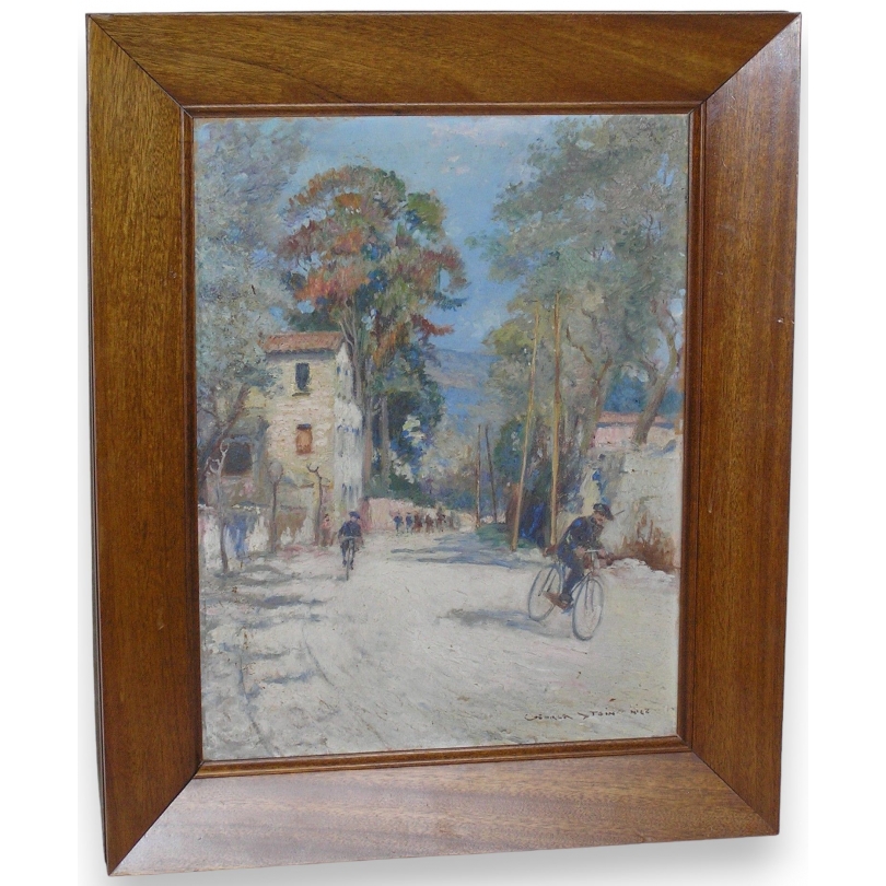 Paintings | Painting: ‘Nice les Cyclistes’. Moinat SA  – Antiques and home décor