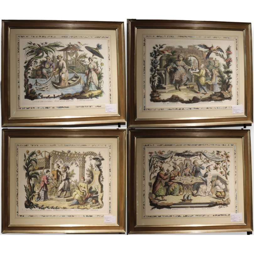 Série de 4 gravures eau forte Chinois