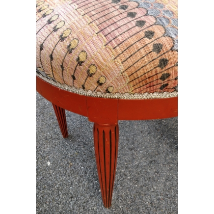 Tabouret rond Art Deco bois orange