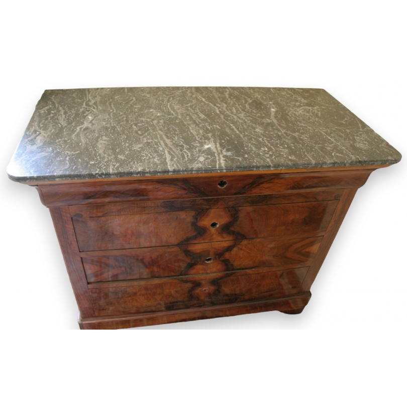 Commode Louis-Philippe, 4 tiroirs, dessus marbre