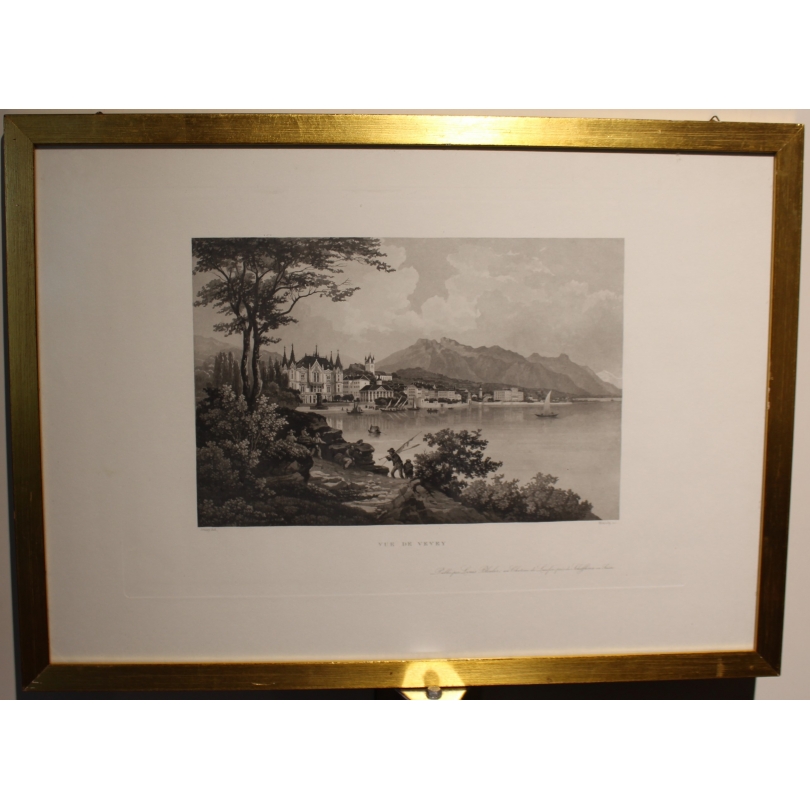 Gravure "Vue de Vevey" par JENNY