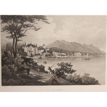 Gravure "Vue de Vevey" par JENNY