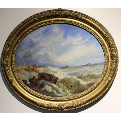Paintings | Pair of oval ‘Marine’ paintings, not by Moinat SA  – Antiques and home décor