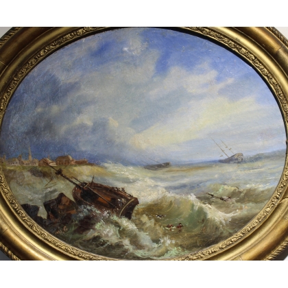 Paintings | Pair of oval ‘Marine’ paintings, not by Moinat SA  – Antiques and home décor