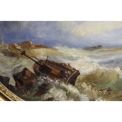 Paintings | Pair of oval ‘Marine’ paintings, not by Moinat SA  – Antiques and home décor