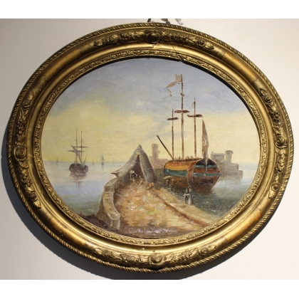 Paintings | Pair of oval ‘Marine’ paintings, not by Moinat SA  – Antiques and home décor