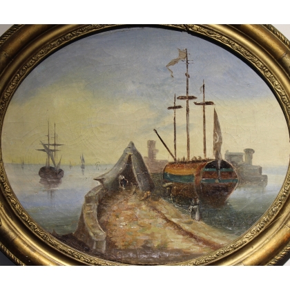 Paintings | Pair of oval ‘Marine’ paintings, not by Moinat SA  – Antiques and home décor