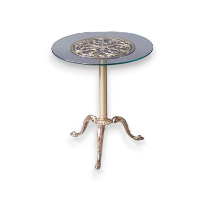 Peite table ronde en laiton poli, dessus verre