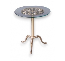 Peite table ronde en laiton poli, dessus verre