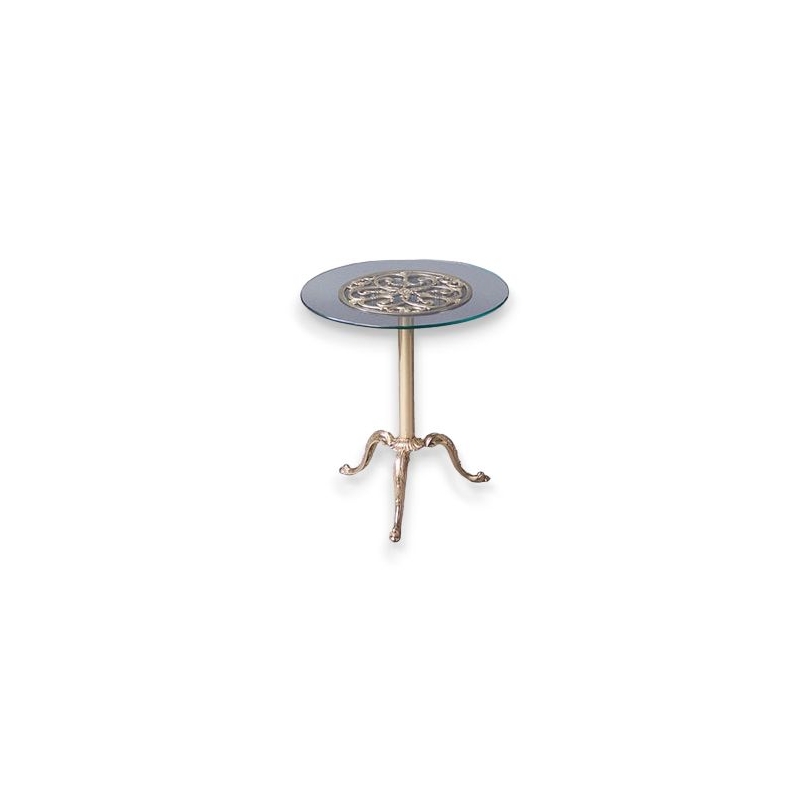 Peite table ronde en laiton poli, dessus verre