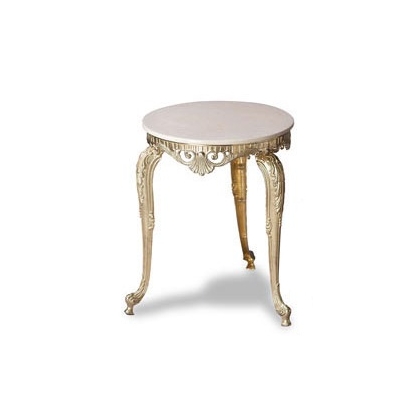 Peite table ronde en laiton poli, dessus marbre