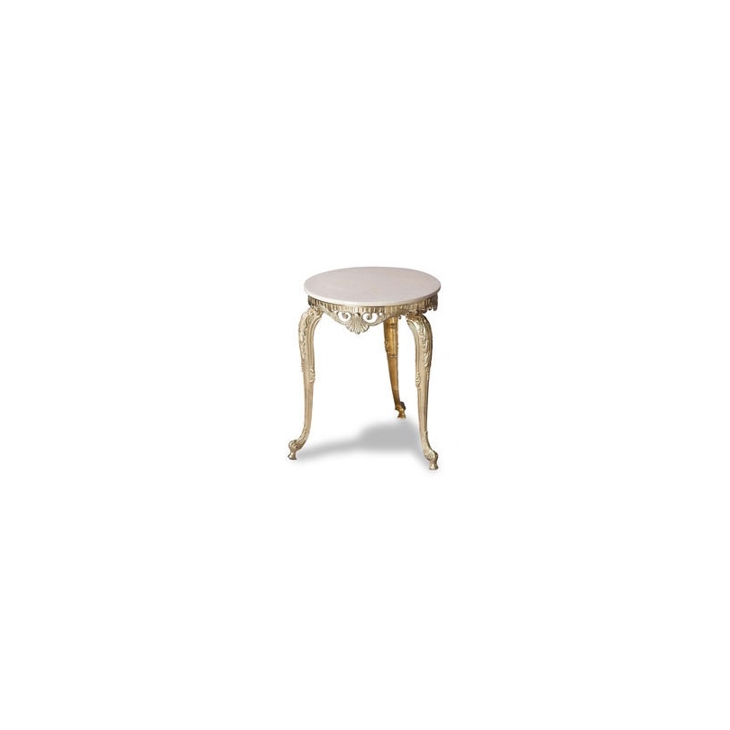 Small round table in polished brass, with a marble top