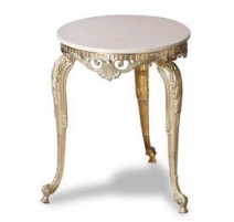 Peite table ronde en laiton poli, dessus marbre