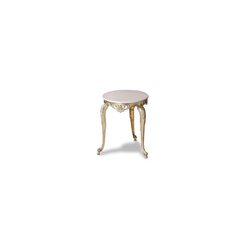 Peite table ronde en laiton poli, dessus marbre