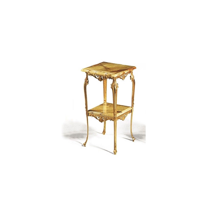 Small square table in polished brass with two tops