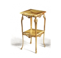 Peite table carrée en laiton poli à deux plateaux