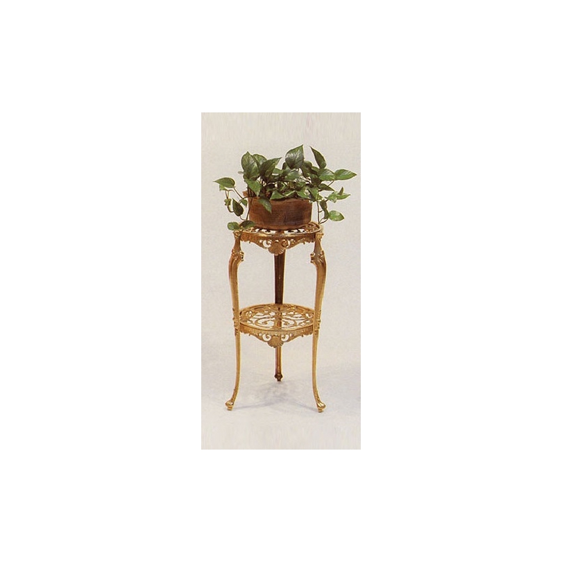 Polished brass plant stand with two shelves