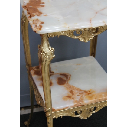 Small square table in polished brass with two tops