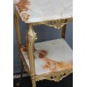 Small square table in polished brass with two tops