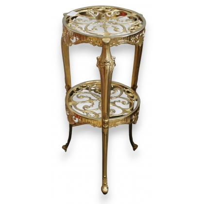 Polished brass plant stand with two shelves