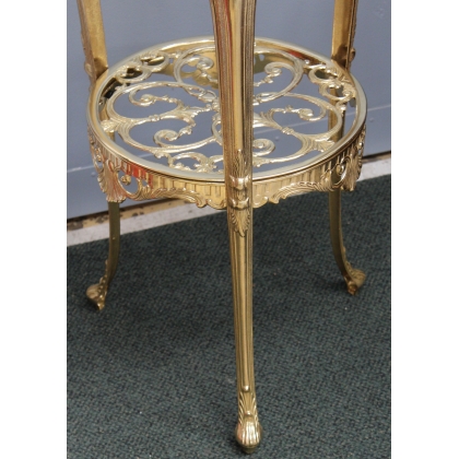 Polished brass plant stand with two shelves