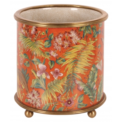 Cache-pot rond en porcelaine "Fleurs", orange Pet