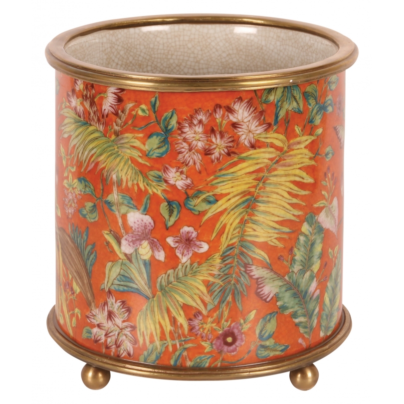 Cache-pot rond en porcelaine "Fleurs", orange Pet