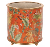 Cache-pot rond en porcelaine "Fleurs", orange Gran