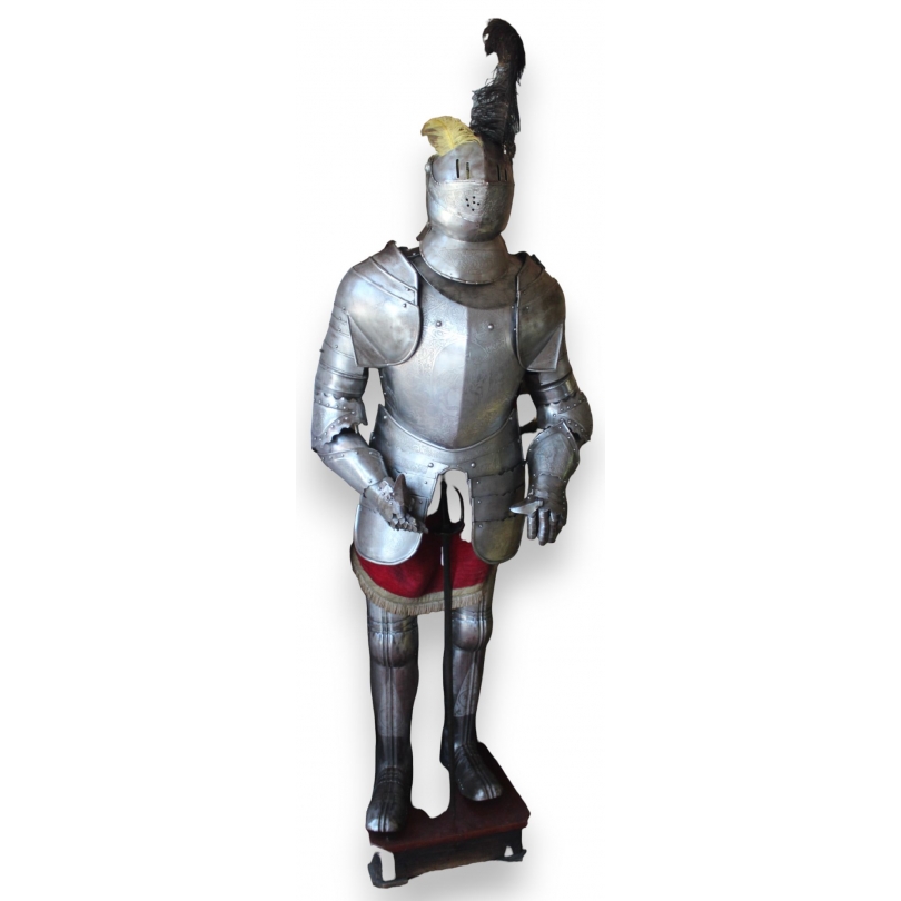 Engraved iron armour depicting St George slaying the dragon