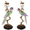 Pair of "Green and Pink Parrots" candle holders