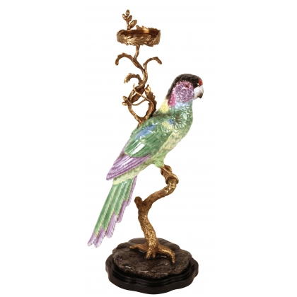 Pair of "Green and Pink Parrots" candle holders