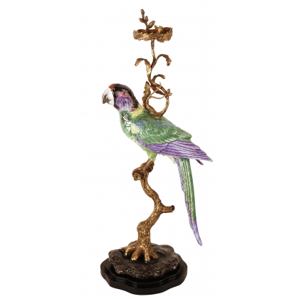 Pair of "Green and Pink Parrots" candle holders