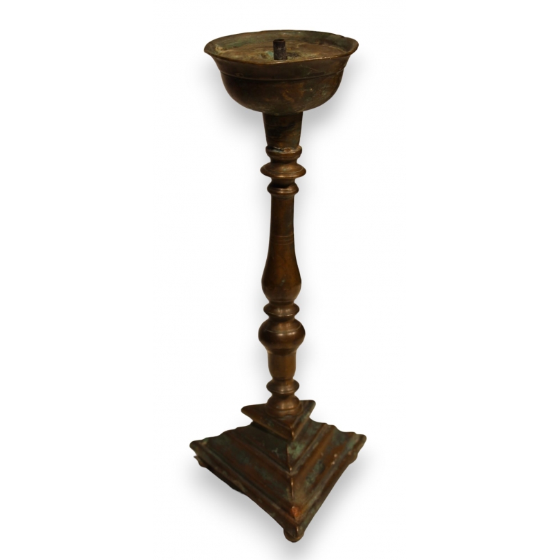 Italian bronze candle holder with a triangular base