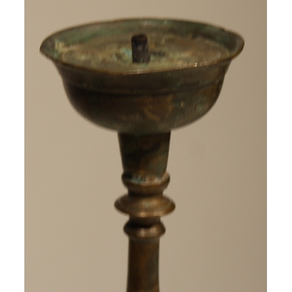 Italian bronze candle holder with a triangular base