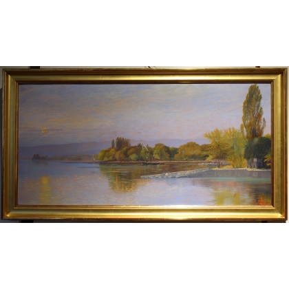 Tableau \"Barques sur le Léman\" signé A. PONCI