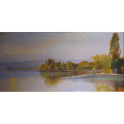 Tableau \"Barques sur le Léman\" signé A. PONCI
