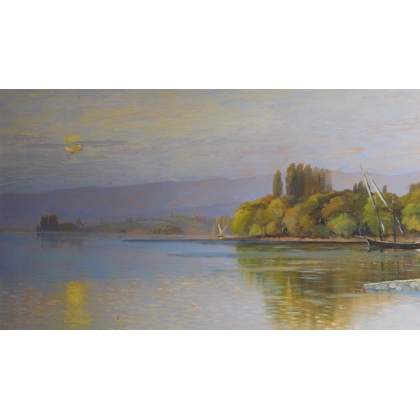 Tableau \"Barques sur le Léman\" signé A. PONCI