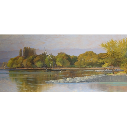 Tableau \"Barques sur le Léman\" signé A. PONCI