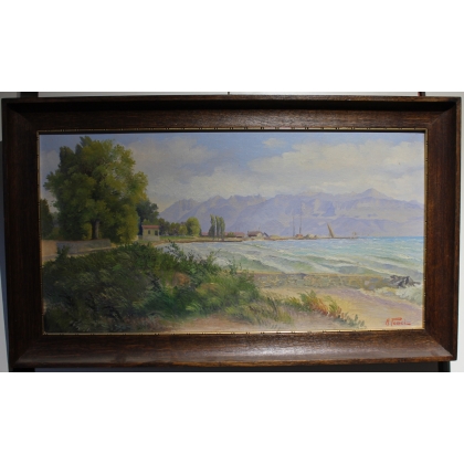 Tableau \"Coup de vent sur le Léman\" signé A. PONCI