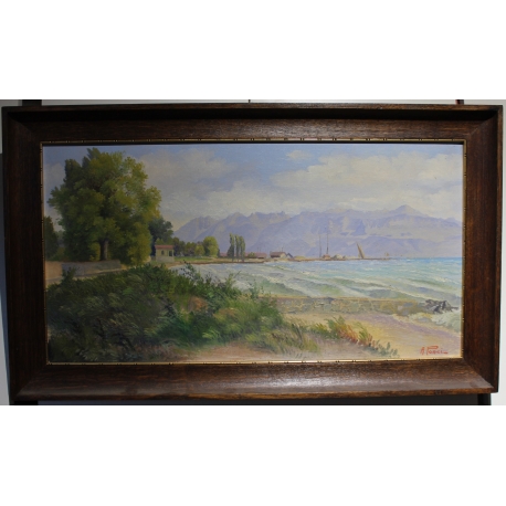 Tableau \"Coup de vent sur le Léman\" signé A. PONCI