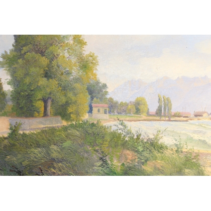 Tableau \"Coup de vent sur le Léman\" signé A. PONCI