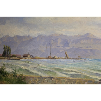 Tableau \"Coup de vent sur le Léman\" signé A. PONCI