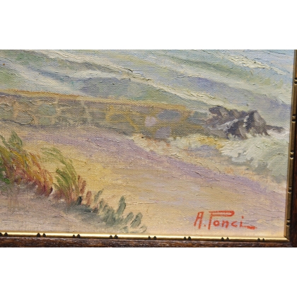 Tableau \"Coup de vent sur le Léman\" signé A. PONCI