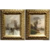 Paire de tableaux \"Paysages des Flandres\" signés