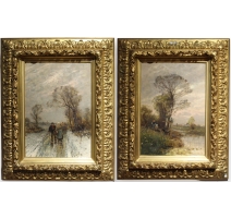 Paire de tableaux "Paysages des Flandres" signés