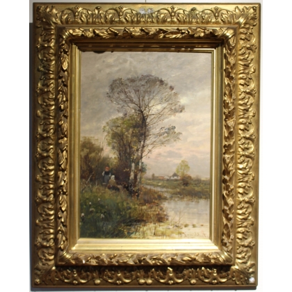 Paire de tableaux \"Paysages des Flandres\" signés