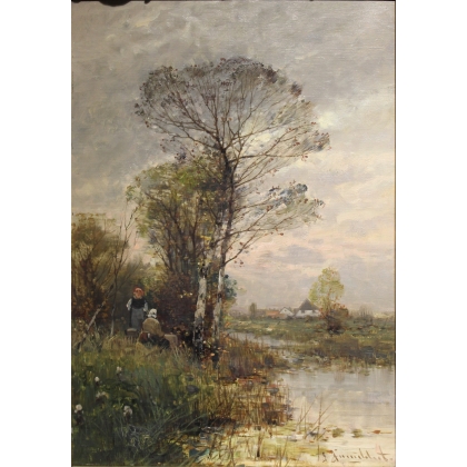 Paire de tableaux \"Paysages des Flandres\" signés