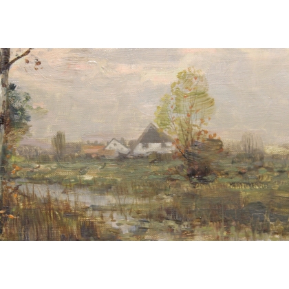 Paire de tableaux \"Paysages des Flandres\" signés