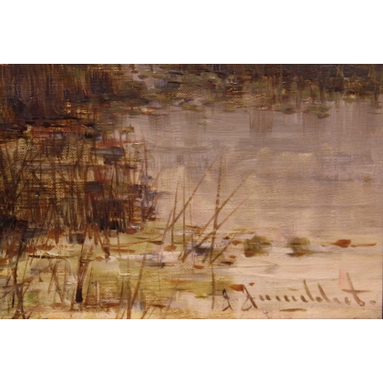 Paire de tableaux \"Paysages des Flandres\" signés
